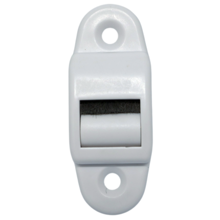 Kompakte Mini-Gurtführung für 14mm breite Rollladengurte, mit stabilen Leitrollen zur Schonung des Gurtbands. Unauffälliges Design für eine saubere und langlebige Führung.
