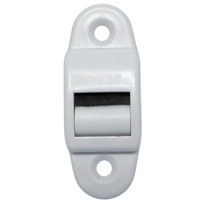 Kompakte Mini-Gurtführung für 14mm breite Rollladengurte, mit stabilen Leitrollen zur Schonung des Gurtbands. Unauffälliges Design für eine saubere und langlebige Führung.